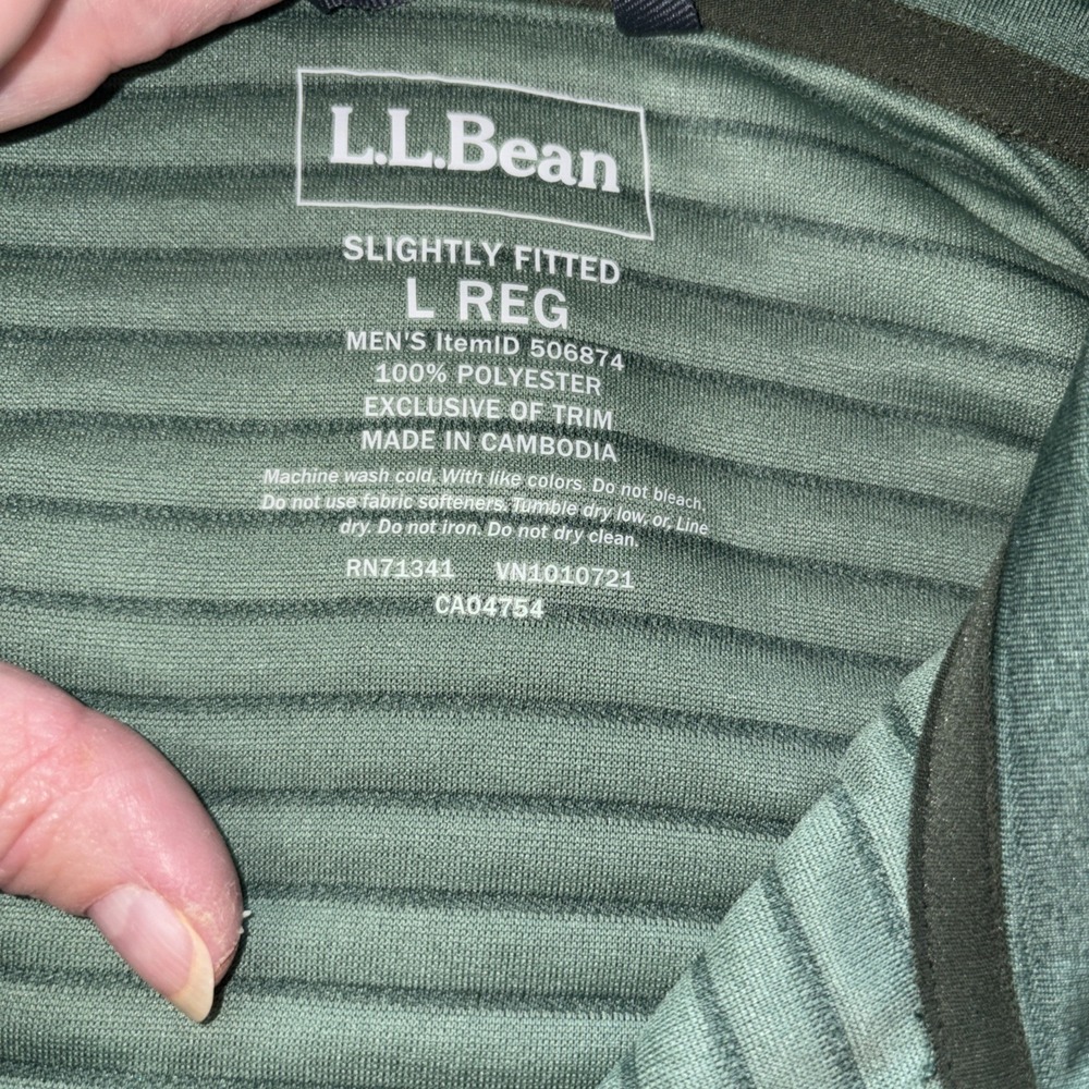 L.L. Bean Airlight Knit Pullover Men's Large Green Snap Mock Neck Quilted - Picture 9 of 9